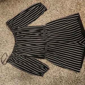 Black and White Striped Off-Shoulder Romper